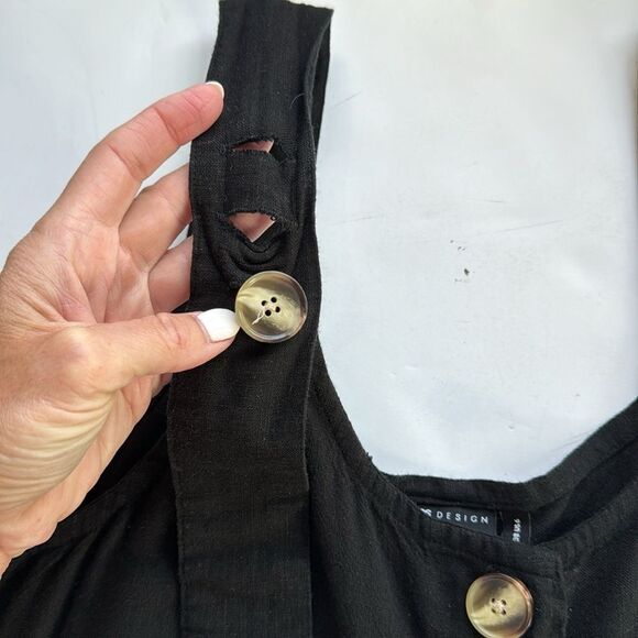 ASOS Linen Button Strap Jumpsuit Size 6 Black Boho Lightweight Pockets Lagenlook - Picture 6 of 16